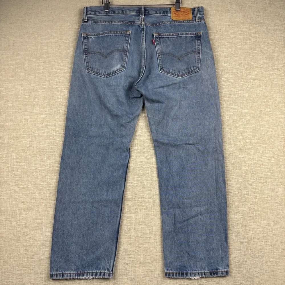 Levis 505 Mens 36x29 Jeans Medium Light Blue Washed Denim High Waisted Fading